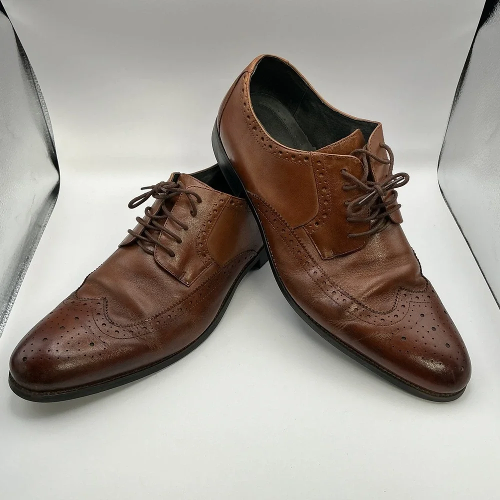 Stacy Adams Mens 15M Cognac Brown Leather Wingtip Oxford Dress Shoes 24911-221